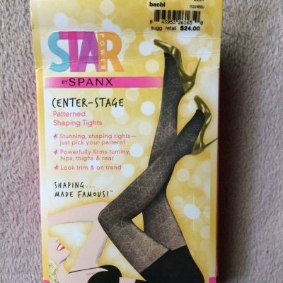 Spanx sz D Backdrop Black Nouveau Star Power Patterned Shaping Tights #2227 NWT